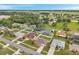 Aerial view of houses in a suburban neighborhood with lush green lawns and mature trees at 15442 Arvin Dr, Brooksville, FL 34604