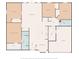 Detailed floor plan featuring three bedrooms, two bathrooms, and an open-concept living and kitchen area at 15442 Arvin Dr, Brooksville, FL 34604