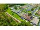 Aerial view of homes showcasing backyard pools, landscaping, and proximity to community ponds at 31241 Kirkshire Ct, Wesley Chapel, FL 33543