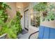 Cozy patio with plants and seating area; interior view through front door at 4221 W Spruce St # 2328, Tampa, FL 33607