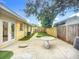 Backyard with concrete patio, artificial turf accents, and lush trees, perfect for outdoor relaxation at 6511 3Rd Ne Ave, Bradenton, FL 34208