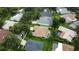 An aerial view of several homes in a lush, green neighborhood with screened in pools at 8731 Tantallon Cir, Tampa, FL 33647