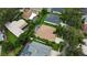 Aerial view showcases homes with screened-in pools, lush lawns, and mature trees in a suburban neighborhood at 8731 Tantallon Cir, Tampa, FL 33647