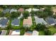An aerial view of the house and its surroundings in the neighborhood with multiple trees and well-maintained lawns at 8731 Tantallon Cir, Tampa, FL 33647