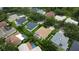Aerial view showcases a residential neighborhood with well-maintained lawns and several screened-in pools at 8731 Tantallon Cir, Tampa, FL 33647