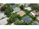 Aerial view of a neighborhood showcasing houses with manicured lawns and some with screened pools at 8731 Tantallon Cir, Tampa, FL 33647