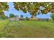 Large backyard with mature trees, playset, and views of neighboring homes, perfect for outdoor activities at 13311 Omega Ct, Dade City, FL 33525