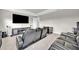 Home theater featuring tiered seating, plush leather recliners, and a large screen at 7201 Talamore Dr, Wesley Chapel, FL 33545