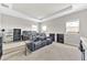Home theater room with tiered seating, plush leather recliners, and mounted projector setup at 7201 Talamore Dr, Wesley Chapel, FL 33545