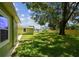 Expansive backyard with lush lawn, framed by mature trees, with storage shed at 7308 Avonwood St, Tampa, FL 33625