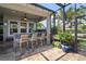 Charming outdoor bar featuring counter seating, with screened-in views of lush landscaping and the beautiful backyard at 7520 Paradiso Dr, Apollo Beach, FL 33572