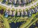 A neat residential area with manicured lawns and organized streets is viewed from above near a green space at 19656 Long Lake Ranch Blvd, Lutz, FL 33558