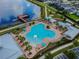 Aerial view of the community pool and dock on the lake at 19656 Long Lake Ranch Blvd, Lutz, FL 33558