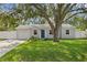 Charming single-story home featuring a well-manicured lawn and a blue front door under the shade of a mature tree at 4717 W Anita Blvd, Tampa, FL 33611