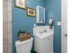 Bathroom featuring blue walls, a white vanity with sink, and decorative accents at 6084 71St N Ave, Pinellas Park, FL 33781