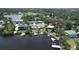 Overhead view of waterfront homes with boat docks and lush landscaping in a serene waterway at 6711 Arroyo Dr, New Port Richey, FL 34652