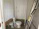 Small bathroom renovation project featuring a toilet, tile floors, and uninstalled components at 6711 Arroyo Dr, New Port Richey, FL 34652