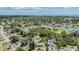 Stunning aerial view of a lush neighborhood, highlighting well-maintained homes and mature trees near the water at 751 Bayshore Dr, Tarpon Springs, FL 34689