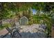 Secluded backyard patio area with a shed, chairs, and lush greenery, perfect for relaxing at 1801 52Nd S St, Gulfport, FL 33707