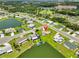 Aerial view displays community neighborhood near serene waterways and green spaces at 1811 Milford Cir, Sun City Center, FL 33573