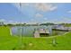 Waterfront backyard featuring a private dock, perfect for boating at 1811 Milford Cir, Sun City Center, FL 33573