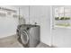 Functional laundry room with modern washer and dryer units and practical shelving at 2106 Sherbrook Dr, Valrico, FL 33594