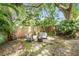 Secluded backyard with mature trees, a wooden fence, and a cozy fire pit area for relaxation at 3709 W San Pedro St, Tampa, FL 33629
