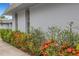 Exterior view showcasing vibrant flowers and greenery against the light blue exterior wall of the building at 4160 Fruitville Rd # 77, Sarasota, FL 34232