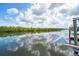 Scenic waterfront view with lush greenery reflecting in the calm waters under a partly cloudy sky at 909 Silver Palm Way, Apollo Beach, FL 33572