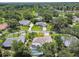 An aerial view of a charming neighborhood showcasing well-manicured lawns and a private backyard pool at 18504 Putters Pl, Tampa, FL 33647