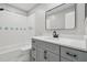 Bathroom with new countertops and updated shower at 18504 Putters Pl, Tampa, FL 33647
