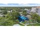 Community aerial view showcasing green spaces, a covered playground and a beautiful park setting at 1222 Palm St, Clearwater, FL 33755