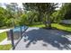 Backyard deck with above ground pool and surrounding yard at 1600 Lonesome Pine Ln, Tarpon Springs, FL 34689