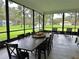 Spacious screened patio featuring a large dining table with seating and a view of the backyard at 17926 Calkins Ct, Spring Hill, FL 34610