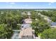 Lush neighborhood aerial view highlighting backyard pools, mature trees, and verdant landscaping at 2009 Raven Manor Dr, Dover, FL 33527