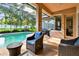 Covered patio with comfortable seating overlooking a screened-in pool area, ideal for relaxation at 2009 Raven Manor Dr, Dover, FL 33527