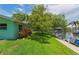 Lush green backyard with mature tree on waterfront, offering ample space for outdoor activities and relaxation at 33 Cypress Dr, Palm Harbor, FL 34684