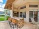 Outdoor bar area with granite counter, stone facade, and seating at 4521 Cheval Blvd, Lutz, FL 33558