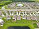 An aerial view of a neighborhood featuring various home types and ponds at 5474 Flint Hills Dr, Wimauma, FL 33598