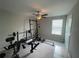 Bright exercise room features ceiling fan and variety of fitness equipment, bathed in natural light at 1596 Ludington Ave, Wesley Chapel, FL 33543