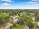 This aerial view shows the homes neighborhood with trees and the city in the background at 209 Se Jefferson N Cir, St Petersburg, FL 33702