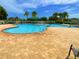 Community pool showcasing a sprawling layout with palm trees, lounge chairs, and play structures at 5154 Balsam Dr, Land O Lakes, FL 34639