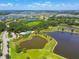 Incredible aerial view showcasing the community with multiple ponds and lush Florida foliage at 6218 Magnolia Park Blvd, Riverview, FL 33578