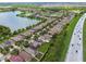 Aerial view of the homes nestled in a tranquil community with a picturesque lake and scenic surroundings at 6218 Magnolia Park Blvd, Riverview, FL 33578