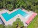 Overhead community pool view showcasing a unique design with fountains and covered lounge area at 6218 Magnolia Park Blvd, Riverview, FL 33578