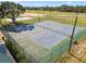 Aerial view of community tennis courts with green fencing and mature trees on a sunny day at 11304 Plumtree Ct, Riverview, FL 33579
