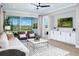 Cozy living room features modern decor, large windows and sliding glass doors to the outdoors at 12574 Somatic Ct, Venice, FL 34293