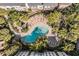 Aerial view of community pool surrounded by lush landscape and sun loungers at 501 S Moody Ave # 1134, Tampa, FL 33609