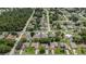 Aerial view highlighting a quiet neighborhood with a mix of homes, lush greenery, and tree-lined streets at 5092 Abagail Dr, Spring Hill, FL 34608
