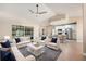 Bright open-plan living room with modern furnishings flows into the kitchen, perfect for entertaining at 5092 Abagail Dr, Spring Hill, FL 34608